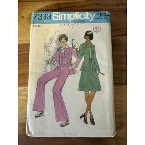 Simplicity 7393 Vintage Sewing Pattern Size 12 Jacket, Skirt, and Pants